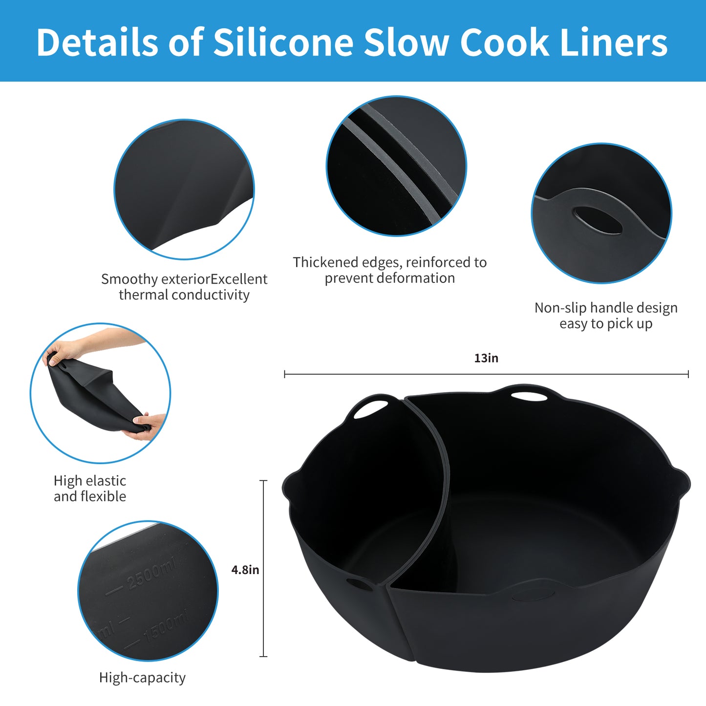 Silicone Slow Cooker Liners fit Crock-Pot 7-8 Quart, Reusable Crock Pot Liners