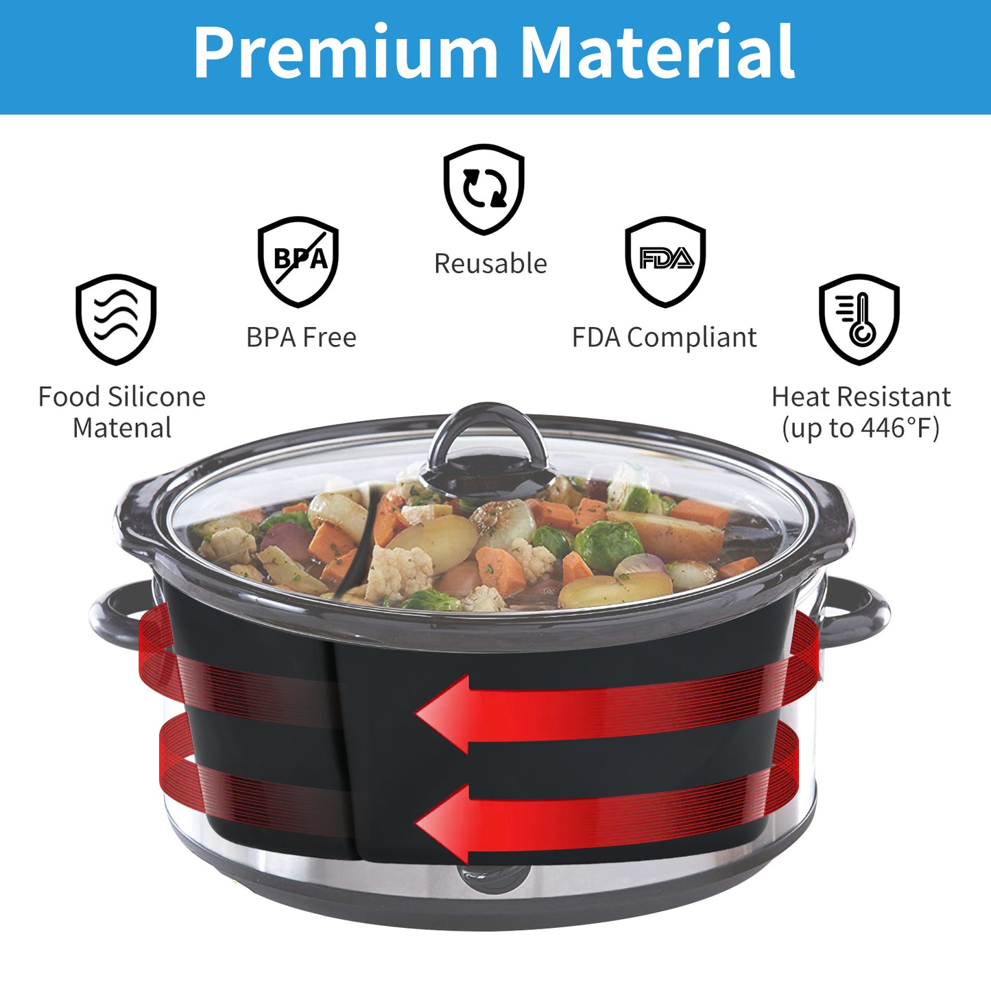 Silicone Slow Cooker Liners fit Crock-Pot 7-8 Quart, Reusable Crock Pot Liners