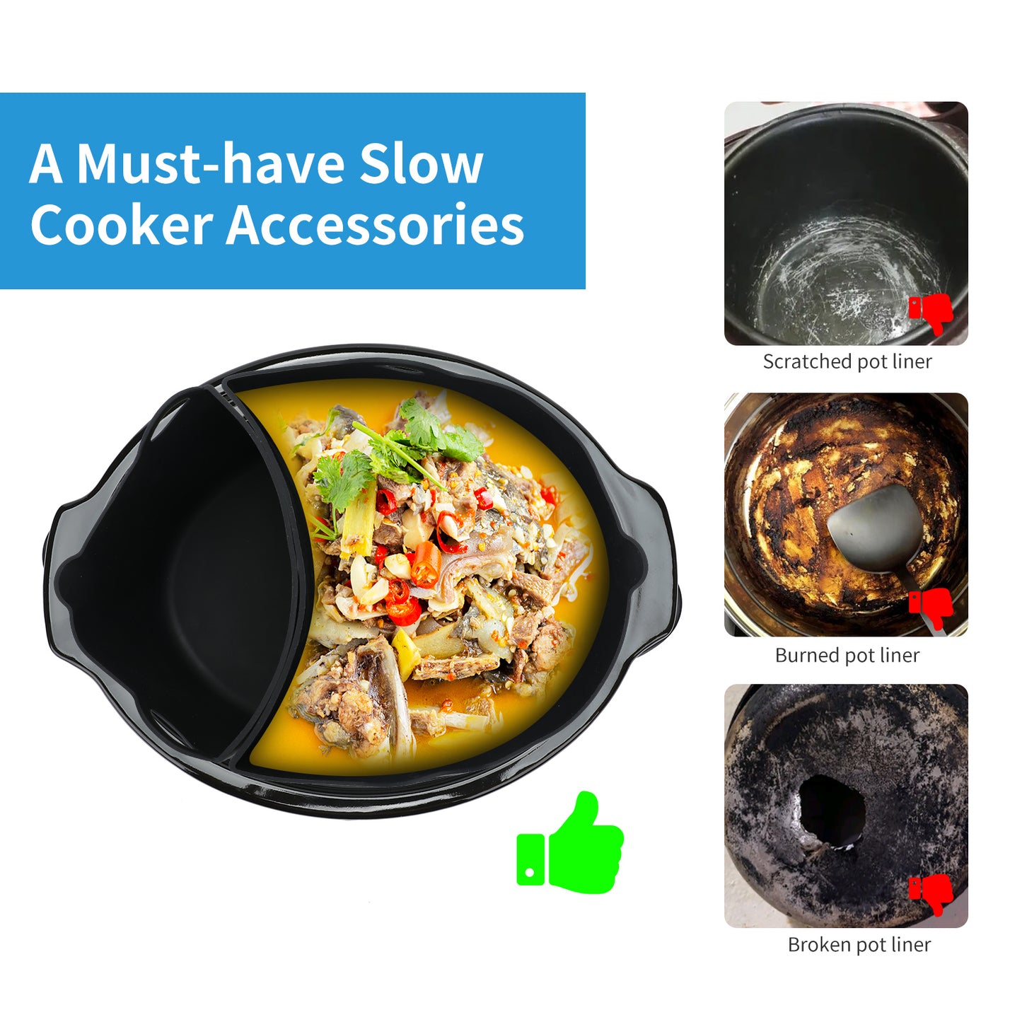 Silicone Slow Cooker Liners fit Crock-Pot 7-8 Quart, Reusable Crock Pot Liners