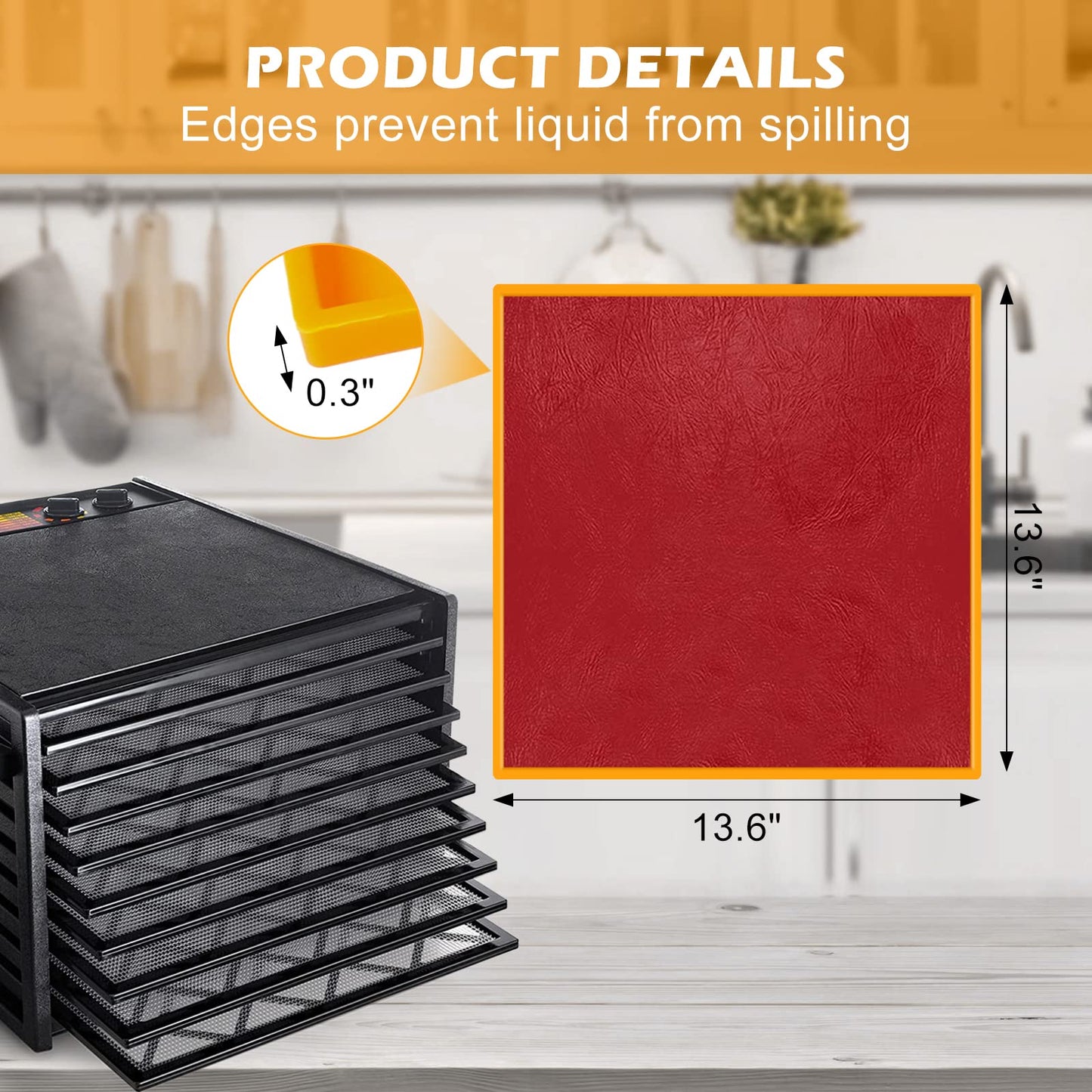 6 Pcs Silicone Dehydrator Sheets for 14" x 14" Trays