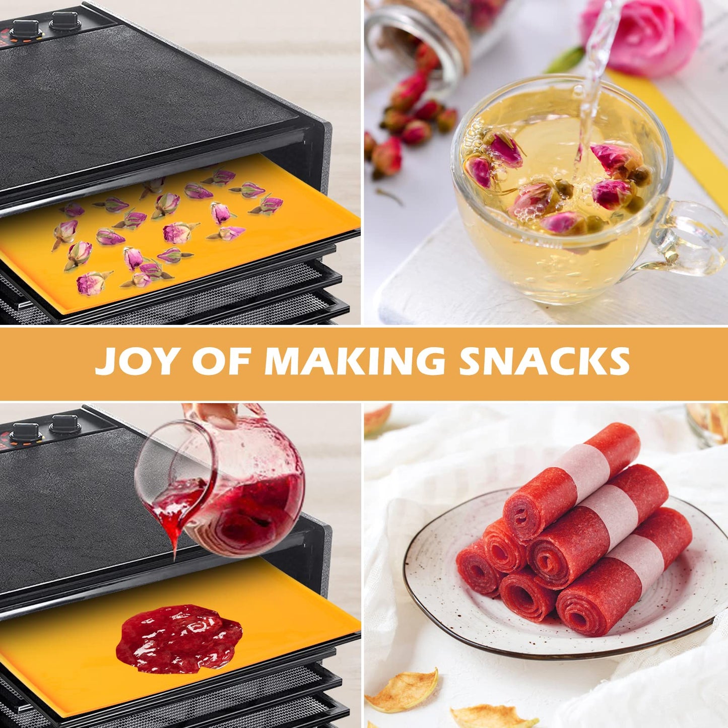 6 Pcs Silicone Dehydrator Sheets for 14" x 14" Trays