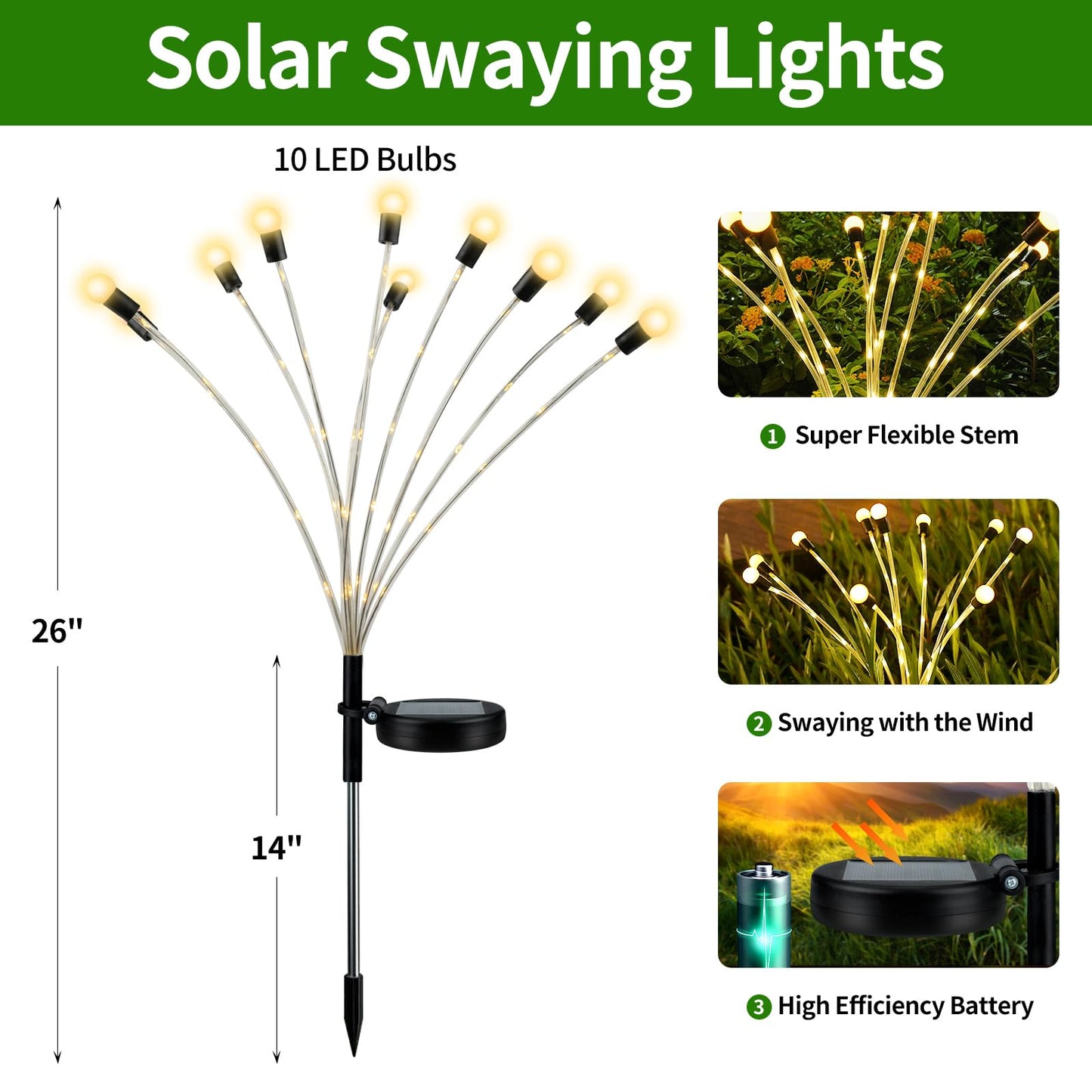 4 Packs Firefly Lights Solar Outdoor